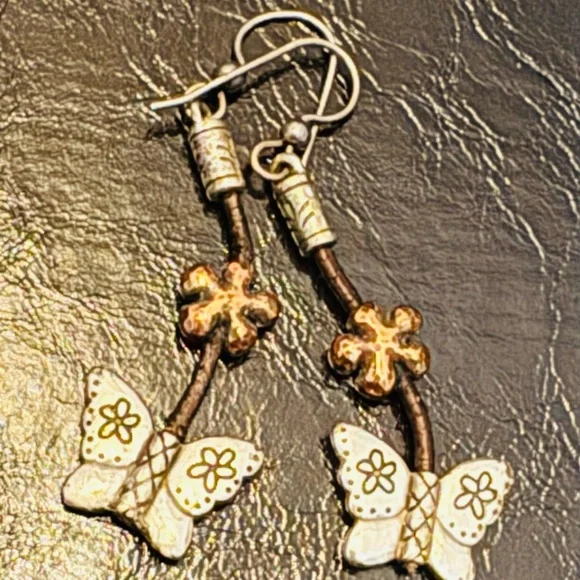 Brighton Lariat Cord Copper Bird Butterfly Earrings - Picture 2 of 6